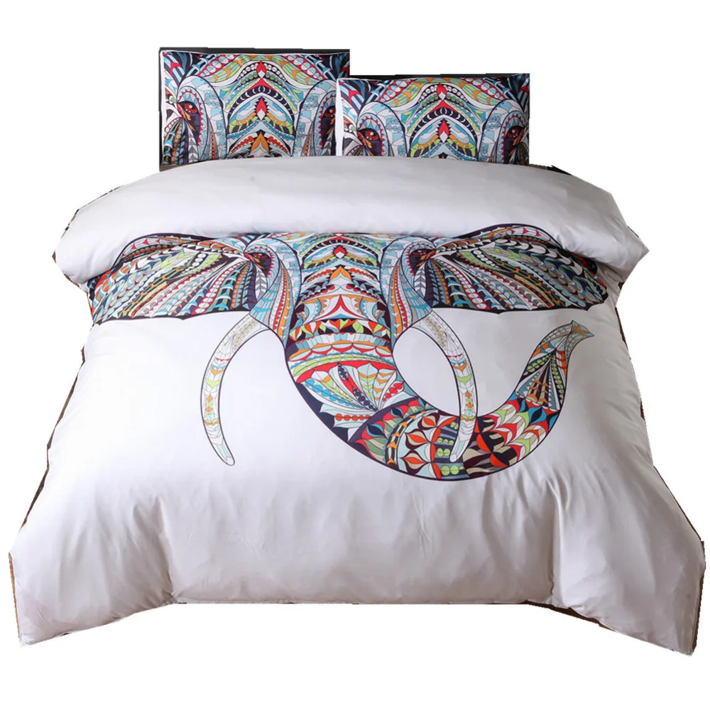 

3D Elephant Print Duvet Cover Set With Pillowcase Bohemian Indian 3Pcs Bedding Set Animals Design US Twin Full Queen Bed Bedline