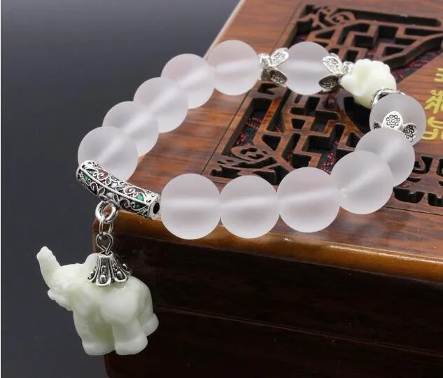 Новая мода натуральный материя кристалл браслет со слонами античный серебряный Будда голова животное, амулет, браслет для женщин мужчин лучший подарок