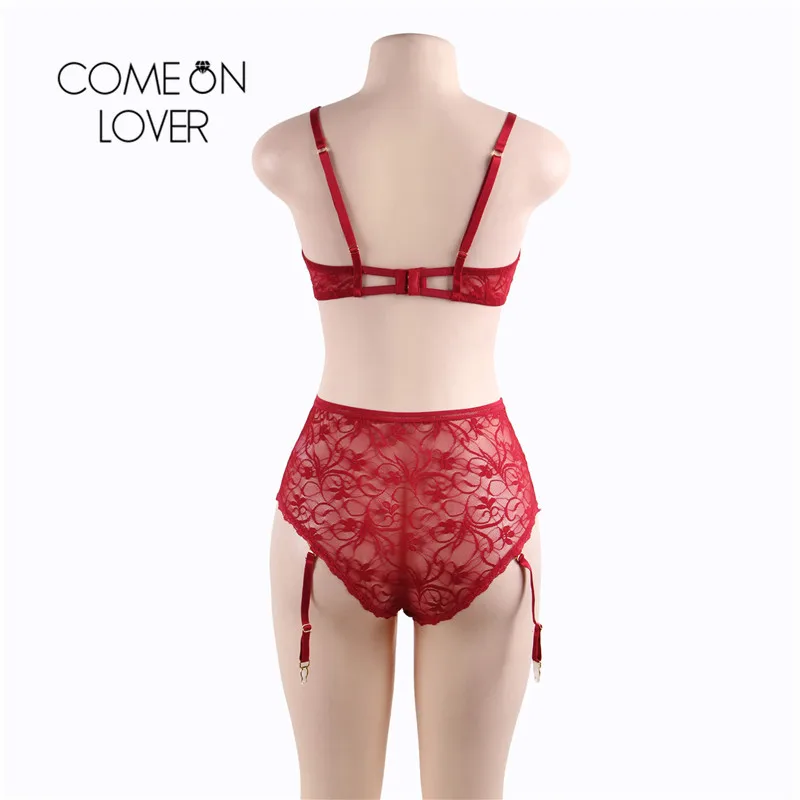 Comeonlover Lingerie Set Garter Open Cup Bra Plus Size Erotic Lingerie Sets Lace Floral Ropa Sexy Mujer Erotic Set RI80646