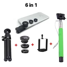 6в1 штатив с держателем с проводным селфи палкой 3 в 1 клип на объектив камеры комплект рыбий глаз 0,67 Широкий макро объектив для смартфона