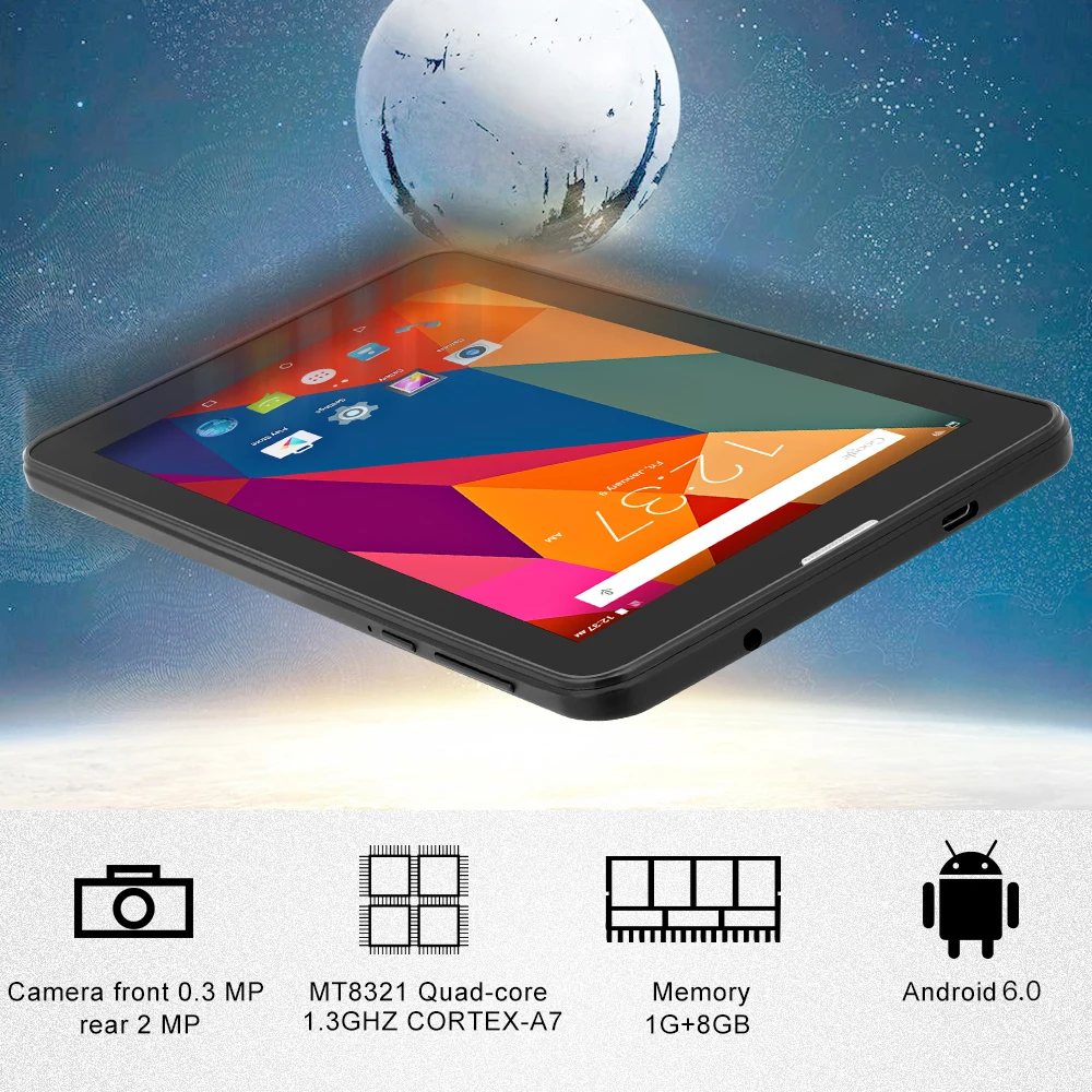 

Yuntab 7inch E706 Android 5.1 Tablet PC Quad Core Cortex A7 with Dual Camera Support Dual SIM card 2500mAh battery (black)