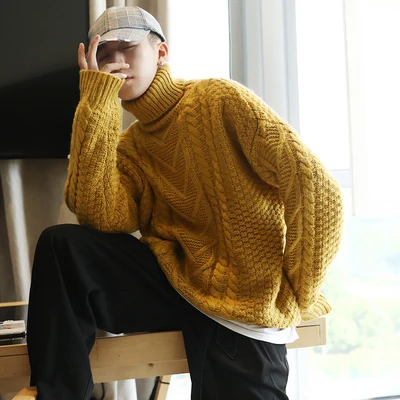 Зимние мужские повседневные утолщенные кашемировые Вязанные шерстяные свитера, фирменные теплые пуловеры, свободная одежда, пальто с высоким воротом M-XL - Цвет: yellow