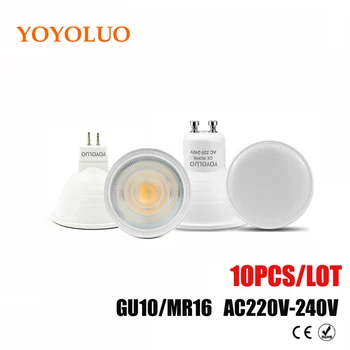 

[YOYOLUO]10pcs/Lot LED Light Bulb Spotlight GU10 MR16 6W 220V COB Chip Beam Angle 24 120degree Spotlight LED Lamp For Table Lamp