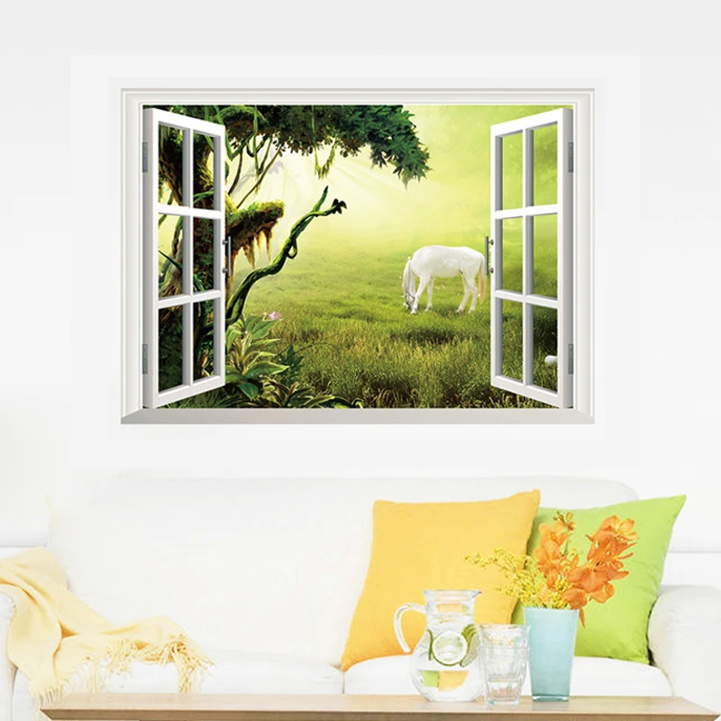Поддельные окна 3D красивый пейзаж наклейки на стену для украшения дома гостиная спальня наклейки Фреска Плакат Наклейка на стену