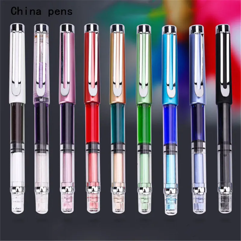 

High quality 662 Transparent colour big capacity Student office stationery Fine Nib Fountain Pen Supplies ink pens