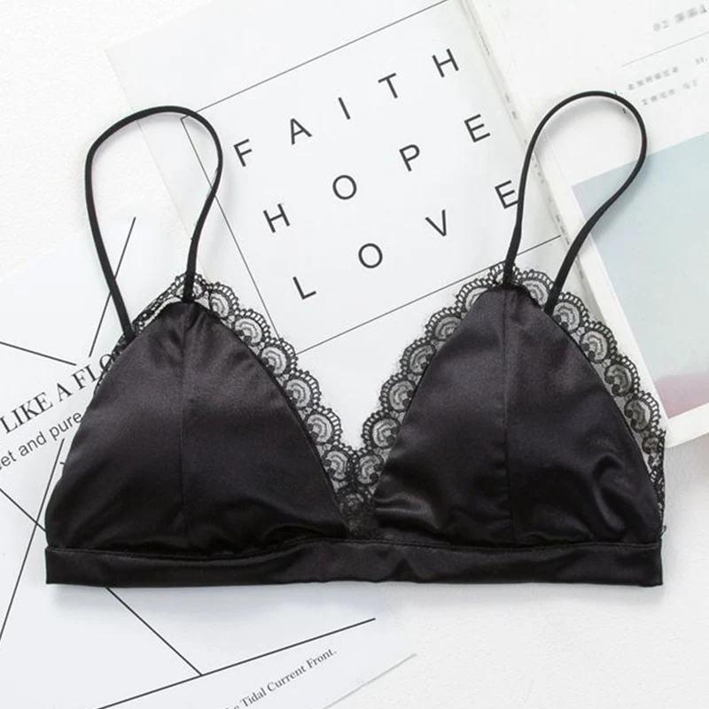 Black Wihte Lace Bralette Bras Triangle Plunge Women Bra Lace Bralette Smooth Soft Satin Brassiere Comfortably Ladies Bra Pretty