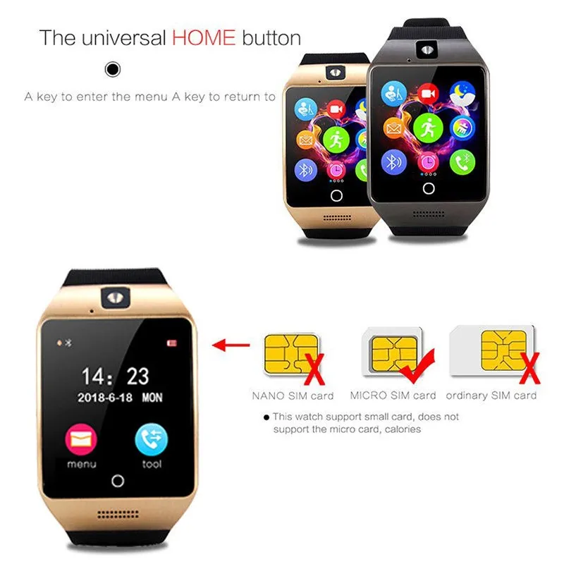 Bluetooth Смарт часы для мужчин Q18 с камерой Facebook Whatsapp Twitter Синхронизация SMS Smartwatch поддержка SIM TF карты для IOS Android