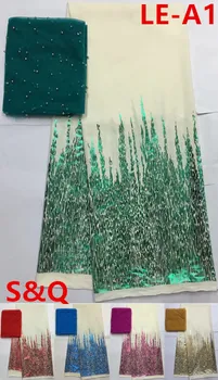 

Hot sale african swiss voile lace in switzerland with mossaic gold nigerian lace fabrics latest african laces with beads LE-A1