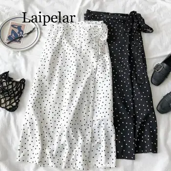 

Laipelar 2019 New Women High Waist Polka Dots Skirt Elegant Midi Long Skirts Wrap Dots Chiffon Skirt Korean Fashion