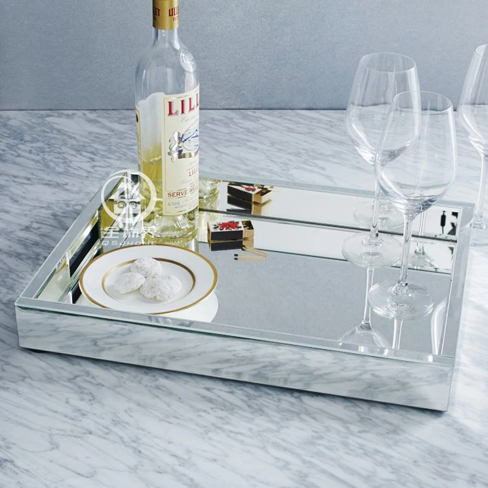 Rectangle glass mirrored tray modern table makeup tray mirror storage tray wedding decor Large D
