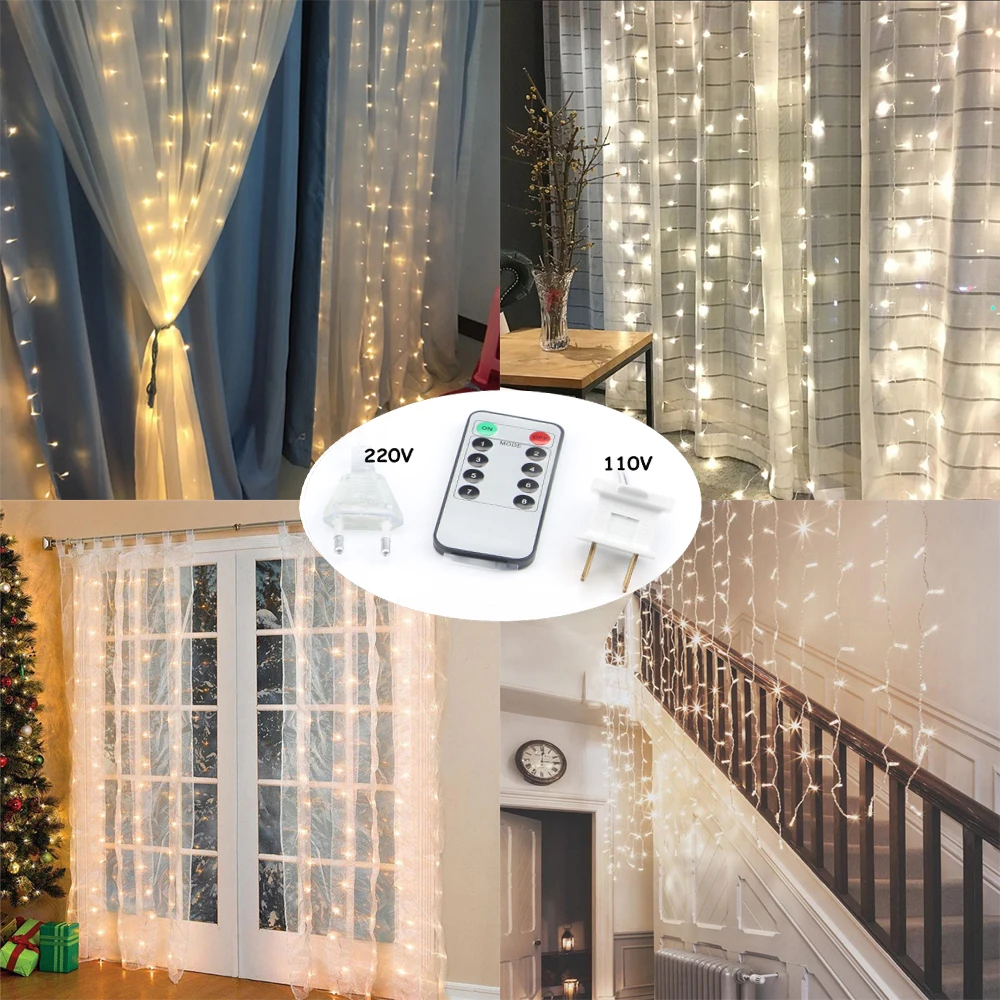 

3x2/4x2 Remote Control icicle Curtain Fairy Lights Christmas Lights LED String Lights Garland Party Garden Street Wedding Decor