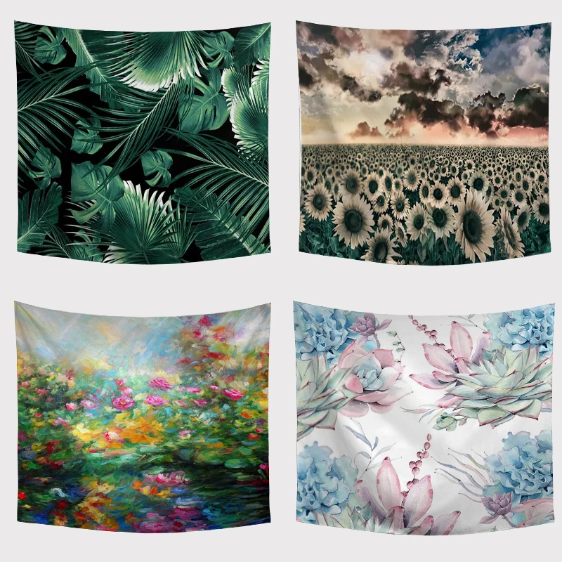 

New Design Palm Trees Print Decor Tapestries Living Room Succulents Sunflowers Decorative Wall Hanging Tapestry Art Blanket Rugs