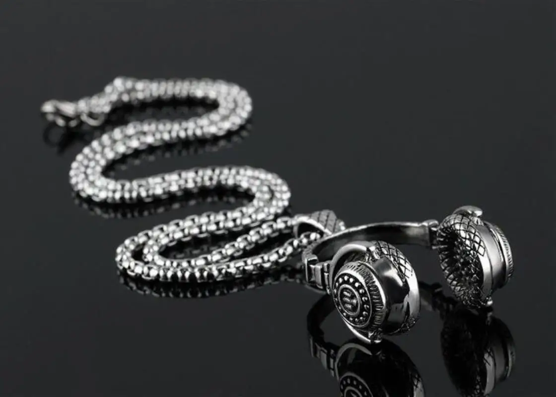 New Men Headphone Headset Pendant Chain Necklace Hip Hop Titanium Steel Necklace Jewelry  Unisex Charms Rapper Long Choker