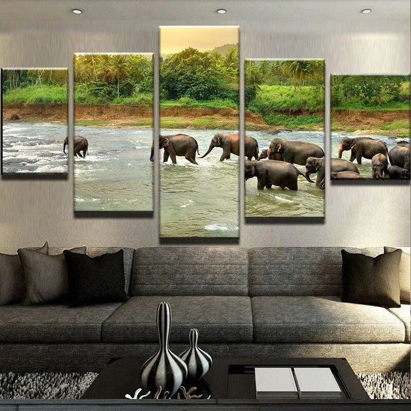 

Elephant Cross the River Canvas Wall Art Oil Paintings Home Decor Painting For Home Deocr Picture Ready to Hang Drop Shipping