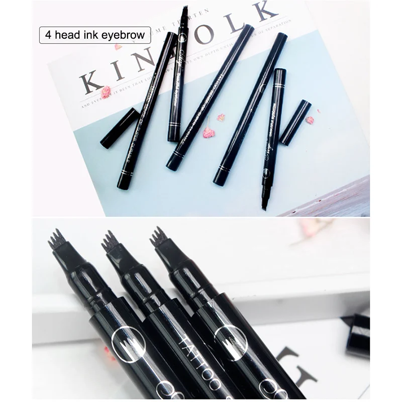 1pcs Liquid Eyebrow Pencil Waterproof with 4 Micro Fork Tip Simulate Real Eyebrows 5 Colors Eyes Makeup Cosmetic Eye Brow Pen