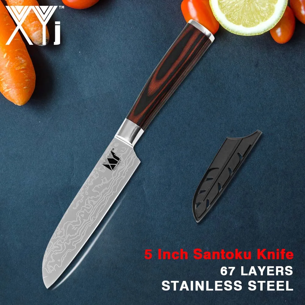 XYj японский Santoku кухонный нож поварские ножи 7Cr17mov Нож из нержавеющей стали нож для резки мяса лосося овощные Ножи Инструмент для приготовления пищи - Цвет: C 5 inch Santoku