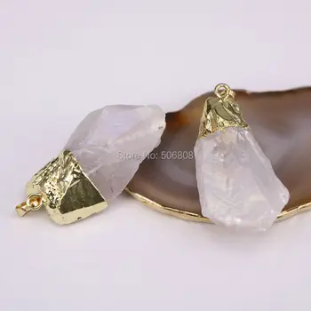 

3pcs Gold color Aura Quartz Titanium Crystal Point Pendant, Titanium AB White Quartz Jewelry Pendant Charms