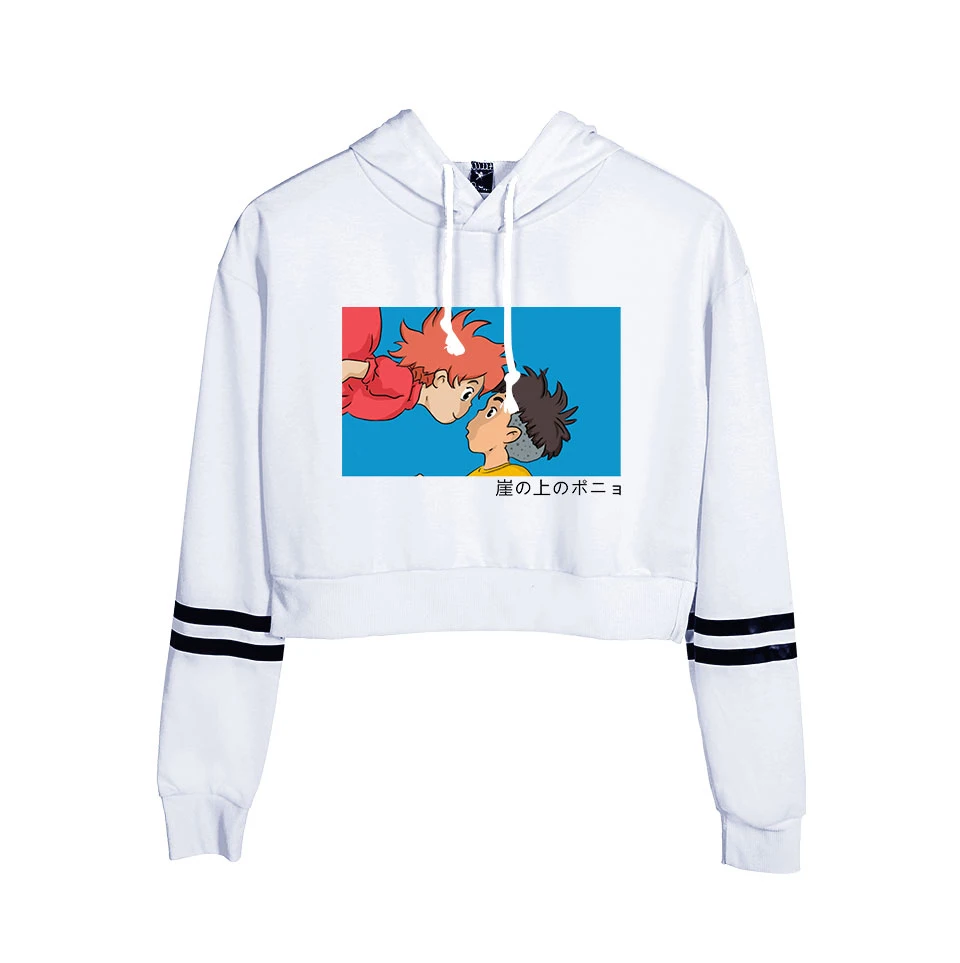 Оранжевая Мода Ponyo On The Cliff Crop Top толстовки женские летние хлопковые Осенние Хип-хоп повседневные женские толстовки с капюшоном для девочек