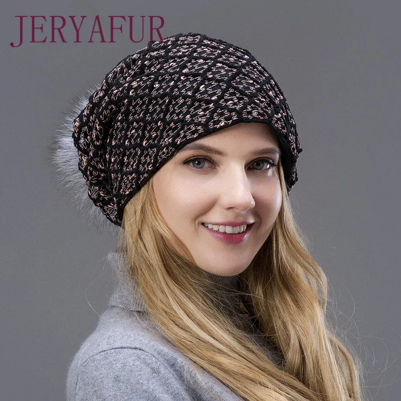 Женская меховая шапка JERYAFUR свободная и прорезиненная в простом стиле 2018|Женские