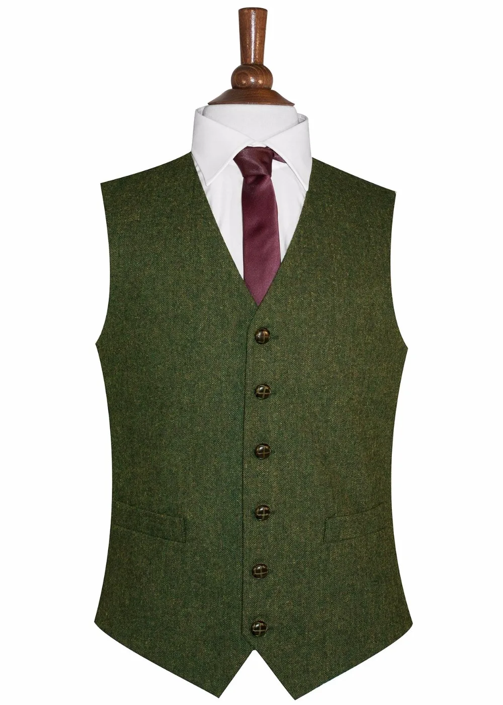 Green MENS WOOL TWEED WAISTCOAT VEST Groom Vests British Style Mens