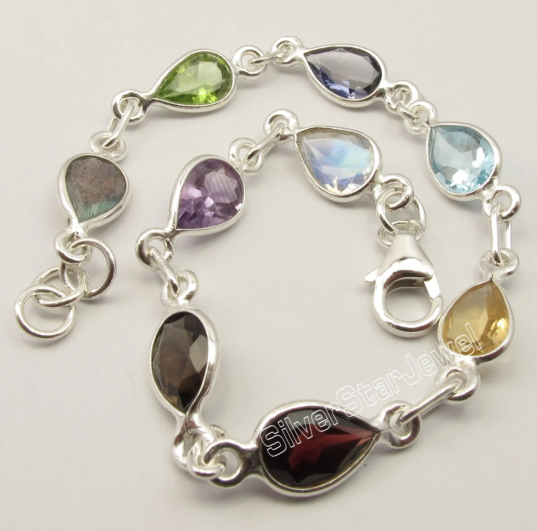 

Chanti International Pure Silver Cut Drop MULTISTONES MULTICOLOR Bracelet 8 3/8 Inches NEW ITEM