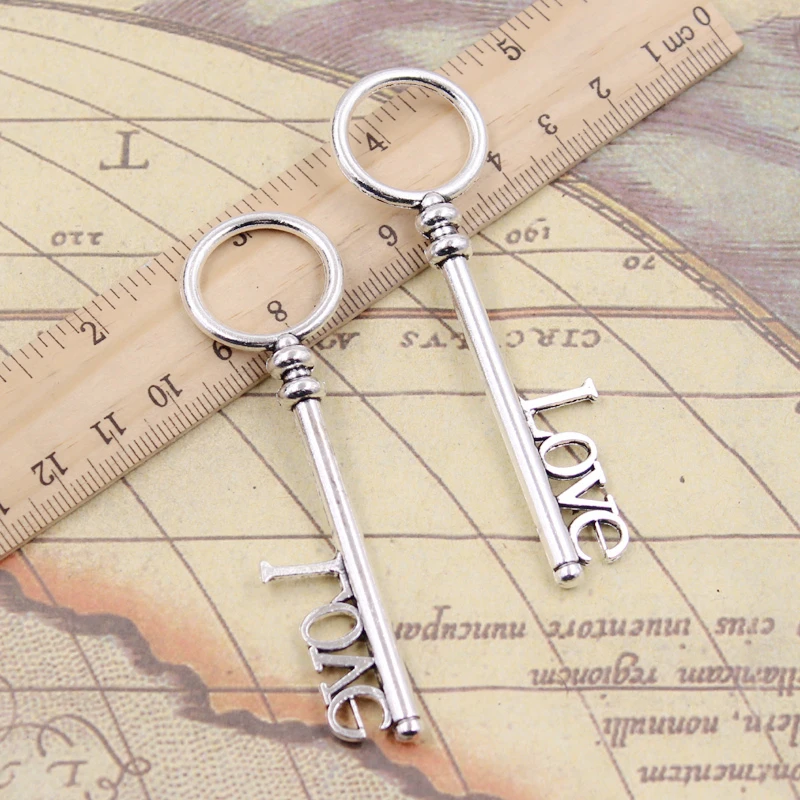 

5pcs Charms vintage skeleton key love 82x12mm Tibetan Silver Plated Pendants Antique Jewelry Making DIY Handmade Craft