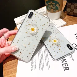 Glitter 3D Daisy Dried Real Flowers Clear Phone Case For iPhone XS Max XR XS 6 6S 7 8 Plus X Transparent Soft Silicone Cover Glitter 3D Daisy Dried Real Flowers Clear Phone Case For iPhone XS Max XR XS 6 6S 7 8 Plus X Transparent Soft Silicone Cover