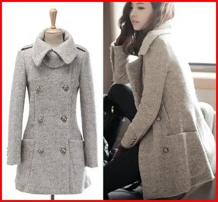 Fall 2015 Korean Designer Slim Fit Military Style Long Wool Pea Coats ...