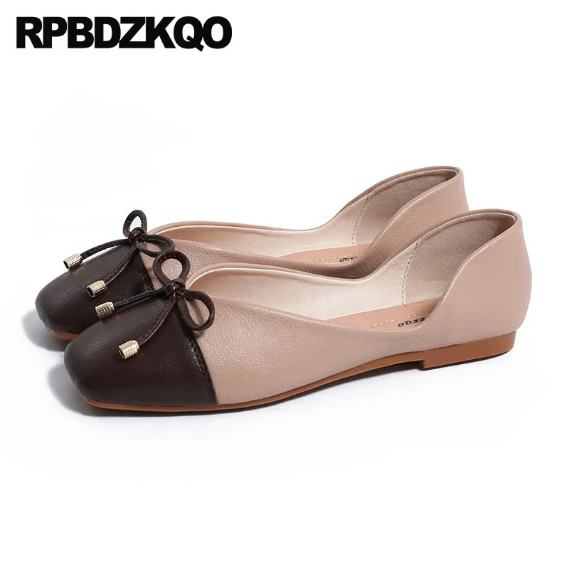 

Ladies 11 Large Size Nude Foldable Ballet Flats Korean Bowtie Designer Ballerina Square Toe Shoes Latest Women Roll Up Patchwork