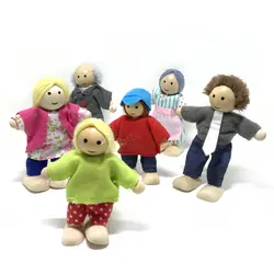 Детский игровой дом семья из шести деревянных куклы для моделирования шарнир подвижная форма сменная семейная сцена кукла игрушка