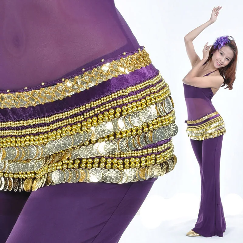 Танец живота танцевальный набедренный шарф юбка-пояс костюмы 338 шт Золотые Монеты Пояс бархат 9 цветов