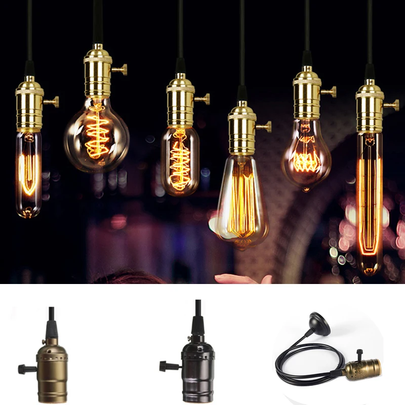 

New Vintage E27 Edison Lamp Base Holder Pendant Bulb Retro Light Screw Socket Luxury 110V 220V Bed Living Room Home Decoration