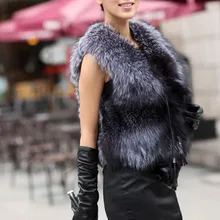 Осенне-зимний жилет из меха серебристой лисы, верхняя одежда для женщин с лисьими головками размера плюс S-XXXL, меховой жилет