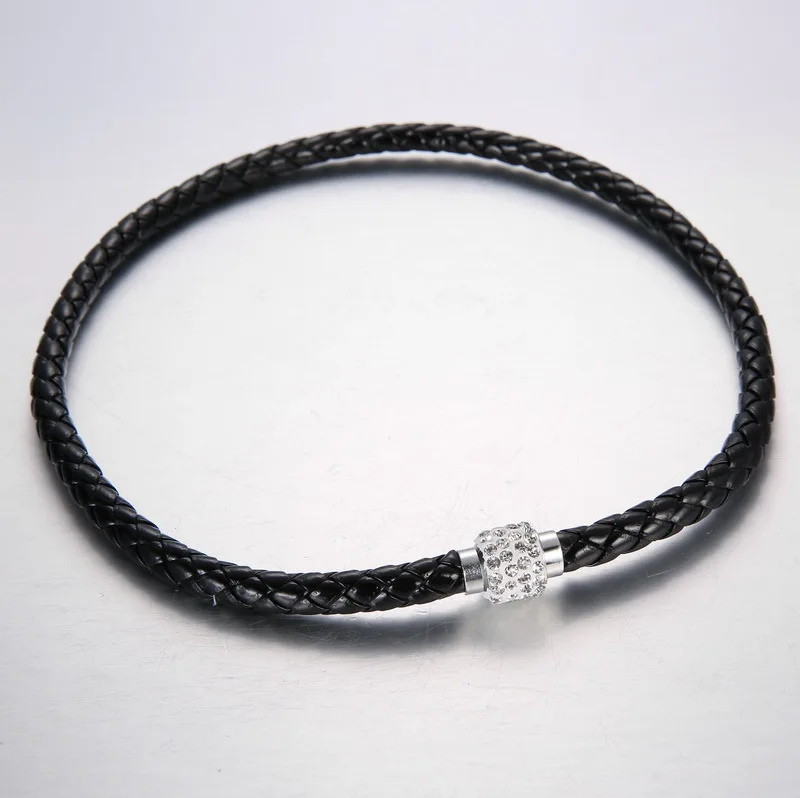 JINSE NEC065 новейший в стиле панк кристаллы Магнитная застежка со стразами Кнопка ювелирные изделия кожа колье ожерелье Мода для женщин мужчин - Окраска металла: 9 black
