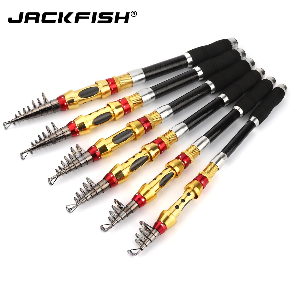 JACKFISH الغزل تلسكوبي قصبة صيد خشبية 1.8 M-3.6 M المحمولة الغزل الصيد قضيب 98% الكربون البحر قضيب صيد السمك