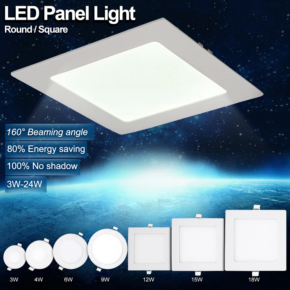 TSLEEN Круглый/квадратный встраиваемый потолочный светильник светодиодный панельный светильник для дома коммерческий холодный теплый белый светодиодный переменный ток 85-265 в