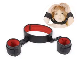 Кожаный bdsm collar наручники для секс БДСМ обтягивающий костюм секс наручники шеи воротник взрослые игры секс-игрушки для пары