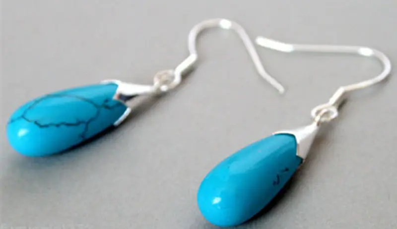 

Free shipping New Charming 925 sterling silver With Blue turquoise Ring Earring