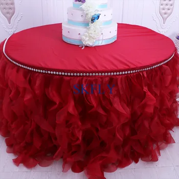 

CL010DE Nice new wedding 5ft round 120'' round silver trim red curly willow table cloth with top