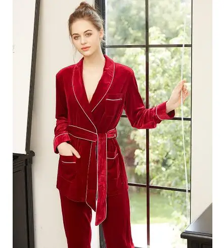 Fdfklak, комплект из двух предметов, Золотая Бархатная зимняя Пижама для женщин, пижама с длинным рукавом, женская одежда для сна, женская одежда для сна, домашняя одежда - Цвет: red