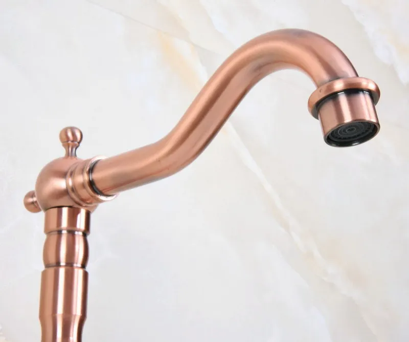 Antique Red Copper Brass Ceramic Base Kitchen Wet Bar Bathroom Vessel Sink Faucet Single Hole Swivel Spout Mixer Tap anf626