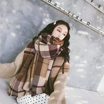 

new comfortable wild thick soft plaid big lady scarf warm couple temperament long fresh simple scarf high quality knit shawl