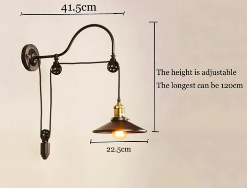 Lâmpada de Parede do Sotão Sotão do Vintage Polia de Ferro do Vintage Retro Ajustável Levantamento Quarto Lâmpada Estudo Escritório Restaurante Café Bra Luz Arandela 4 loft wall lamp