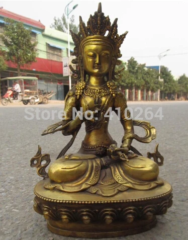 

8" Tibet Fane Bronze Amitayus Bodhisattva Guan Yin Kwan-Yin Buddha Statue