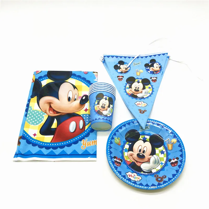 

73Pcs Mickey Mouse Disney Paper Cup Plate Baby Shower Cartoon Tablecover Boy Birthday Party Disposable Banners Decoration Supply