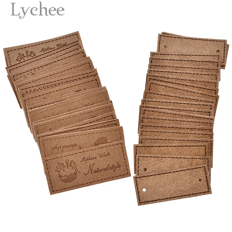 

Lychee 20pcs Vintage Natural Style Square PU Leather Labels Blank Embossed Tags for Garment Bags DIY Sewing Accessories