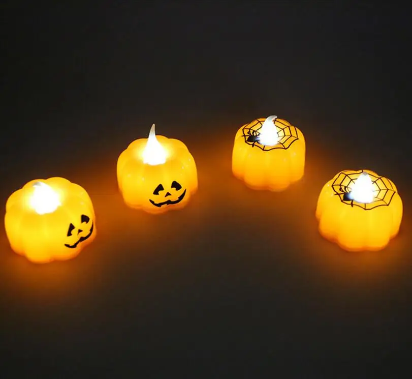Free shipping 72pcs/box Halloween LED pumpkin Spiderweb candles Night