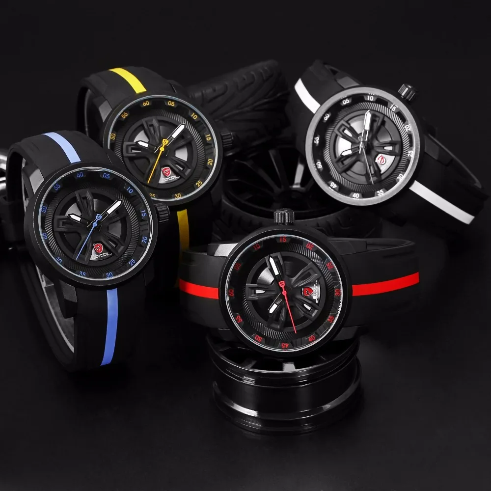 Thresher SHARK Sport Watch Racing Layer 3D Wheel Design Dial Crown Quartz Silicone Band Men Watches/SH501-504