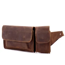 Поясная сумка для мужчин из натуральной кожи на открытом воздухе винтажная многофункциональная Мужская маленькая сумка с карманами из коровьей кожи для мобильного телефона