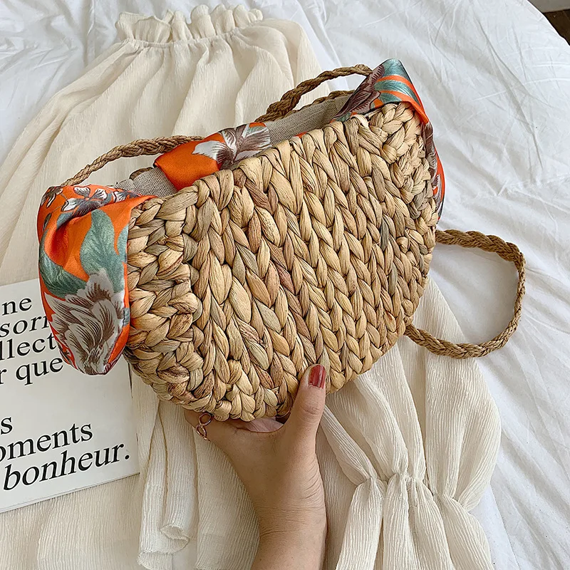 

Female Straw Beach Shell Scarf Crossbody Bag Women 2019 Summer Wicker Designer Handbags Ladies Rattan Shoulder Messenger Bag Sac